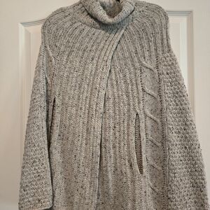 Cozy Light Gray Cable-Panel Turtleneck Sweater